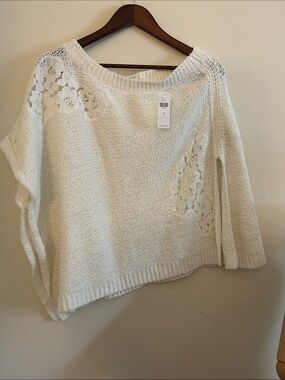 Anthropologie Cream /white  Off-the-Shoulder Lace-Inset Sweater /poncho